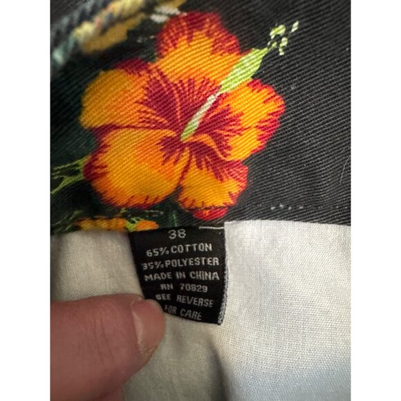 Carbon Mens Floral Hawaiian Shorts Size 38 Cotton/Polyester Blend Black & Orange - Picture 3 of 9